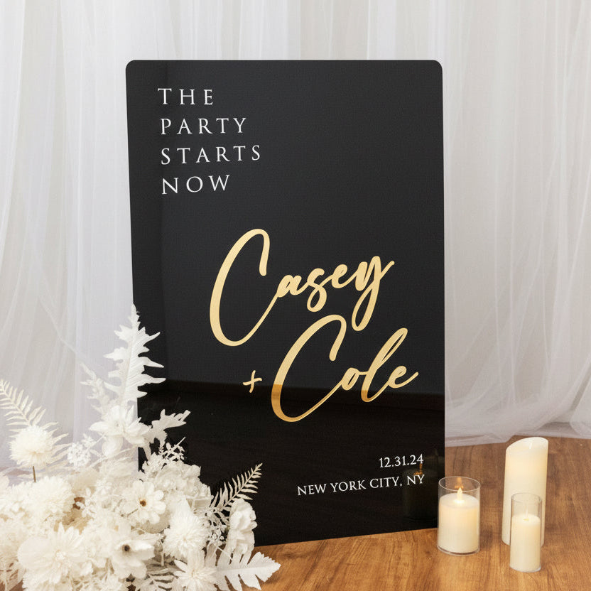 Custom Black Acrylic Wedding Welcome Sign, Gold 3D Names
