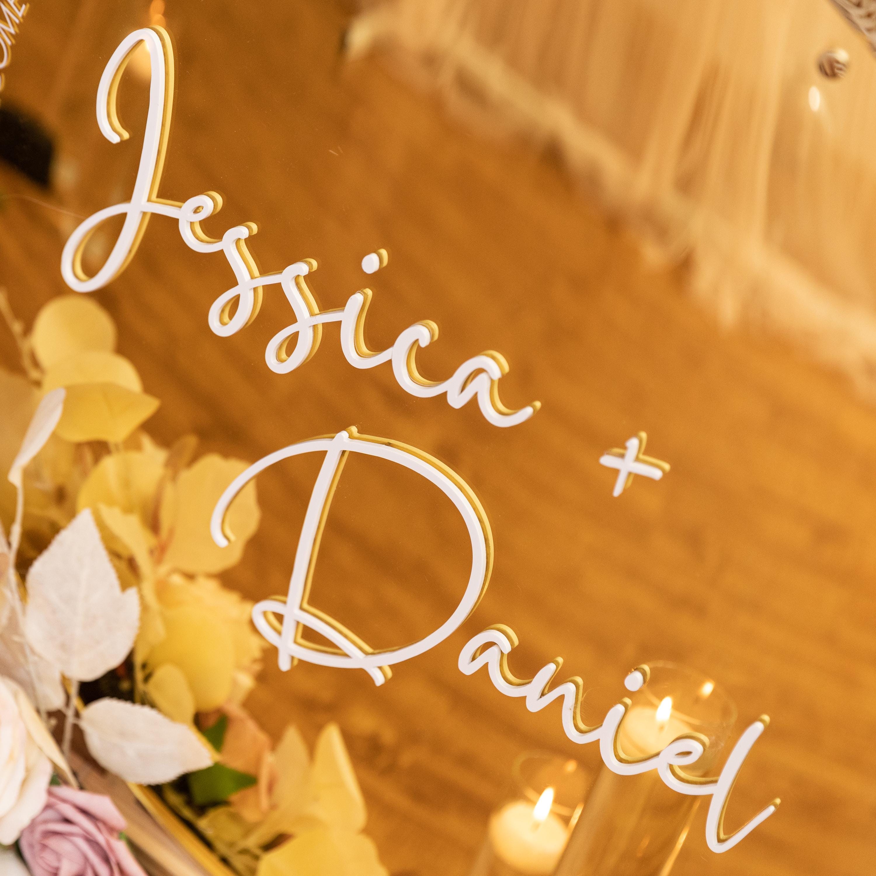 Gold Mirror Acrylic Wedding Welcome Sign | 3D Letter Names