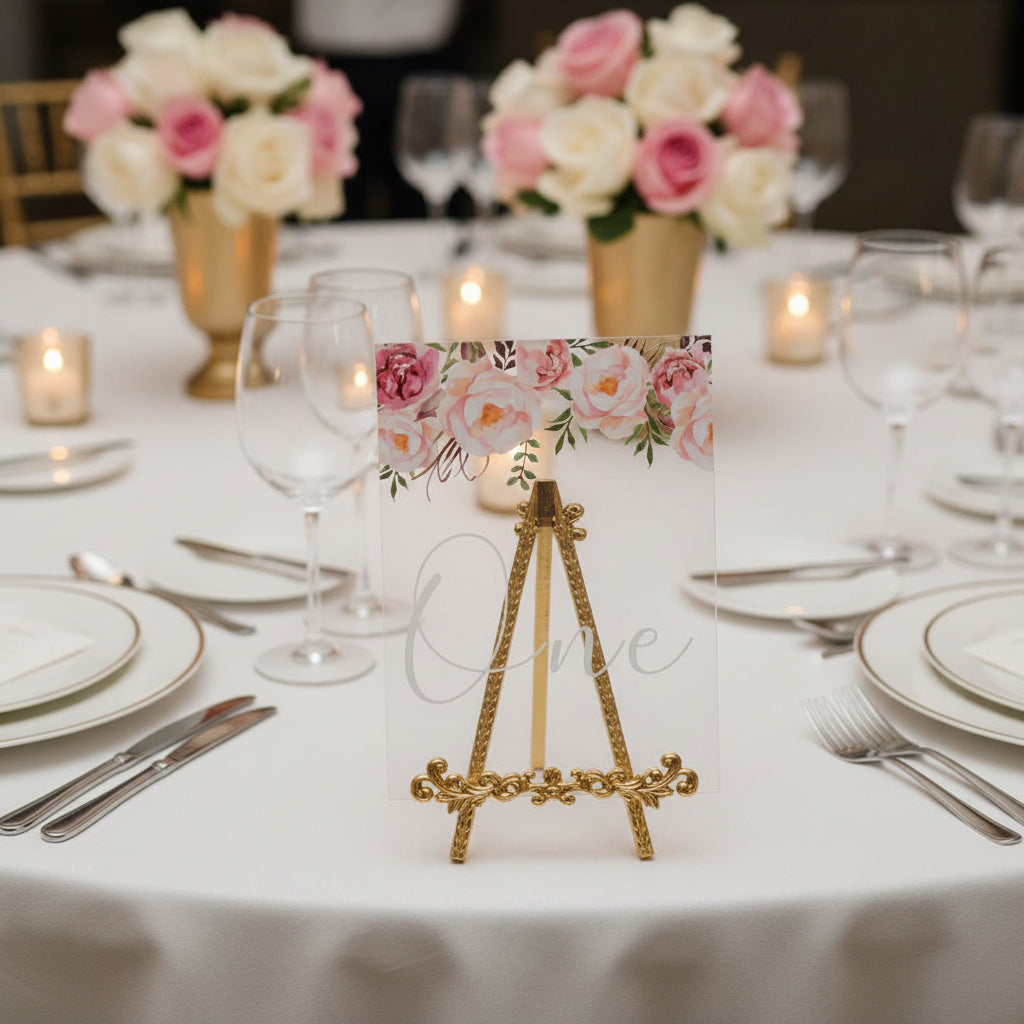 Peach & Pinks Floral Acrylic Wedding Table Number
