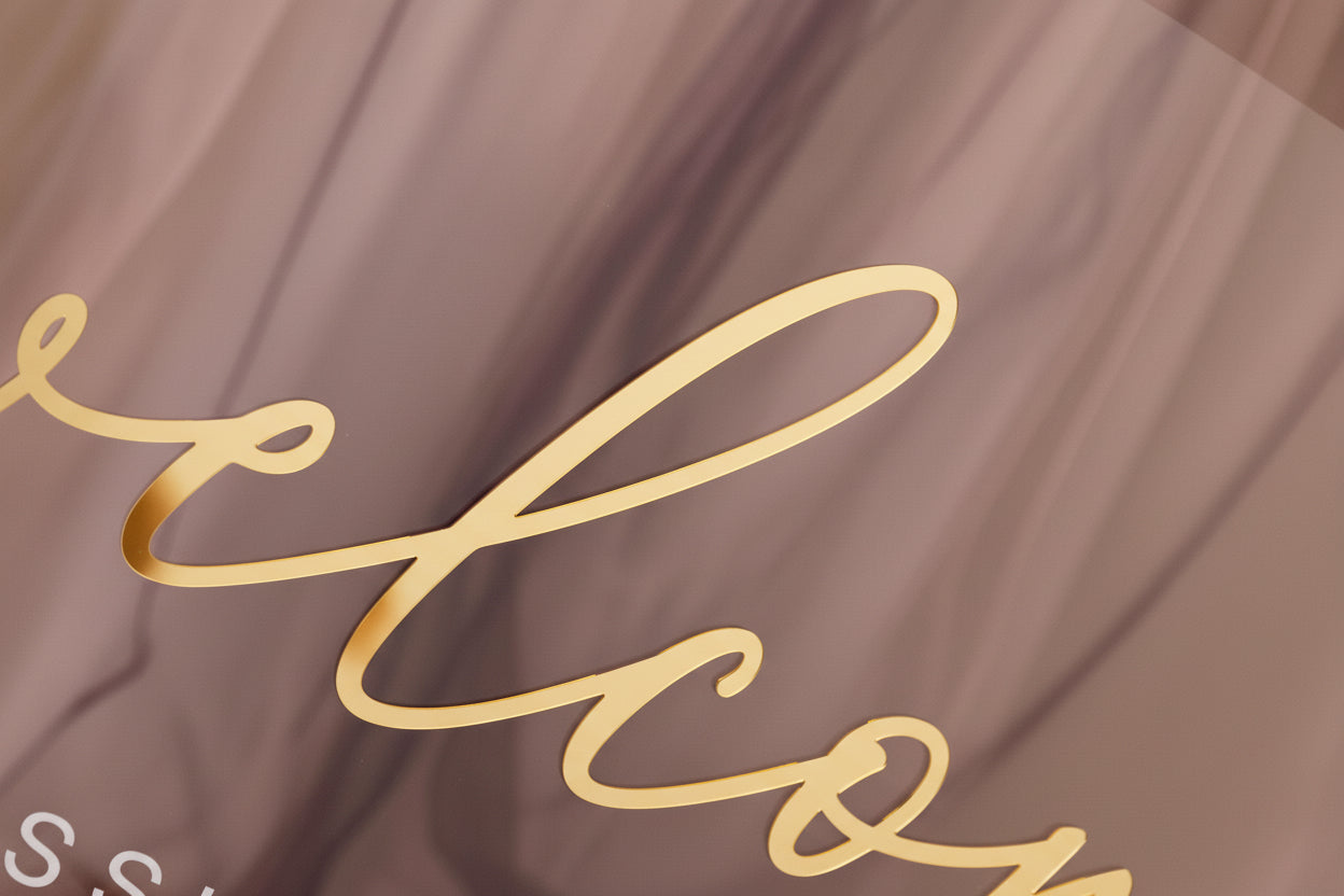 Clear Acrylic Wedding Welcome Sign, Gold Mirror 3D Design