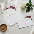 UV Printed Burgundy Floral Wedding Invitation, RSVP Set
