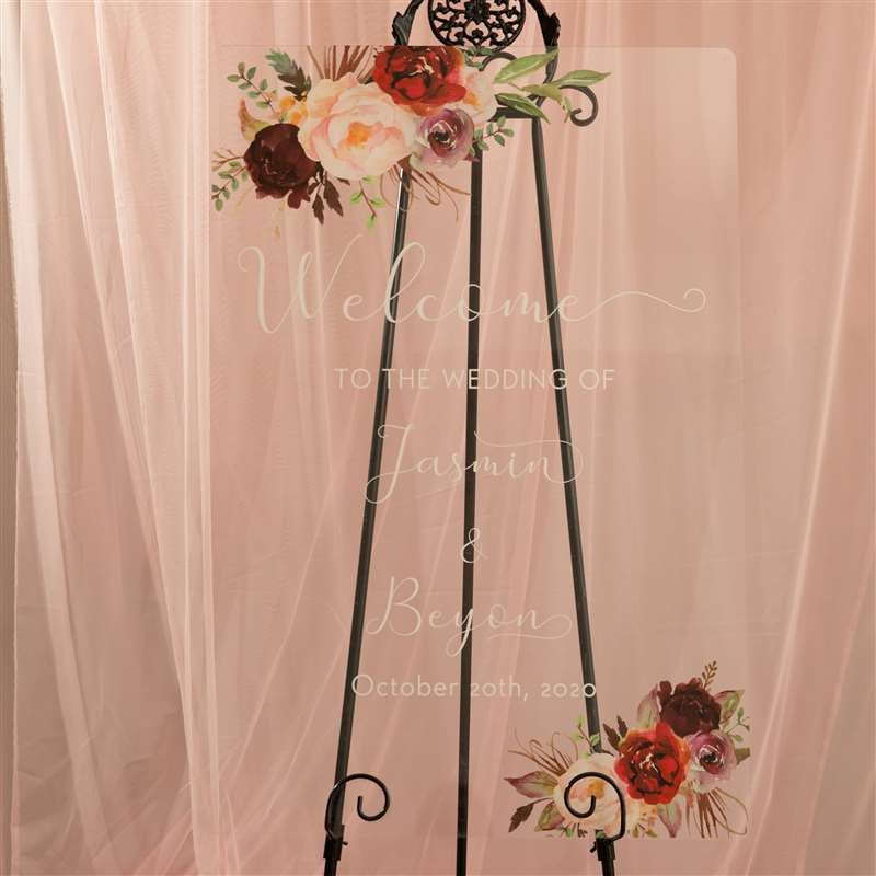 Burgundy & Blush Floral Acrylic Wedding Welcome Sign