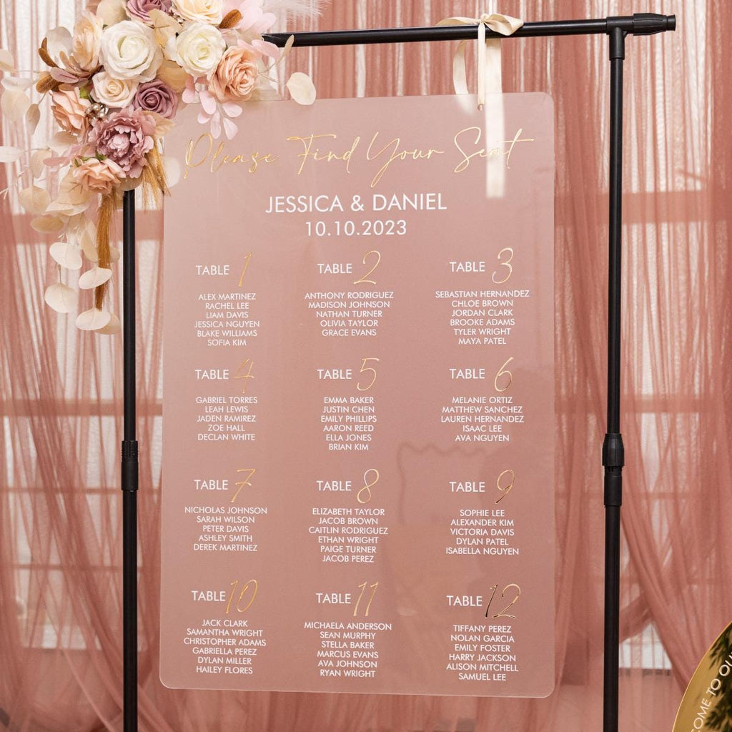 Frosted Acrylic Wedding Table Plan with Gold Acrylic Mirror 3D Lettering