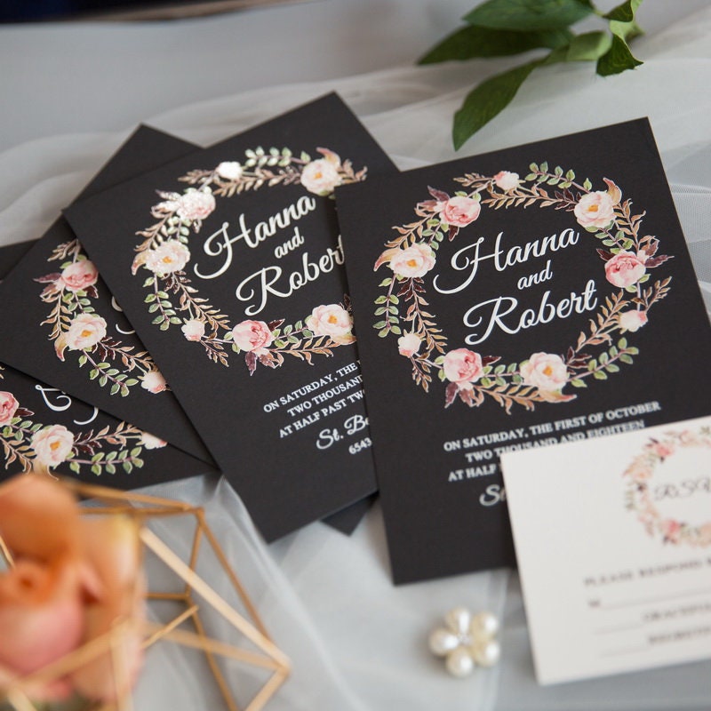 Floral Wreath UV Printed Wedding Invitation Suite