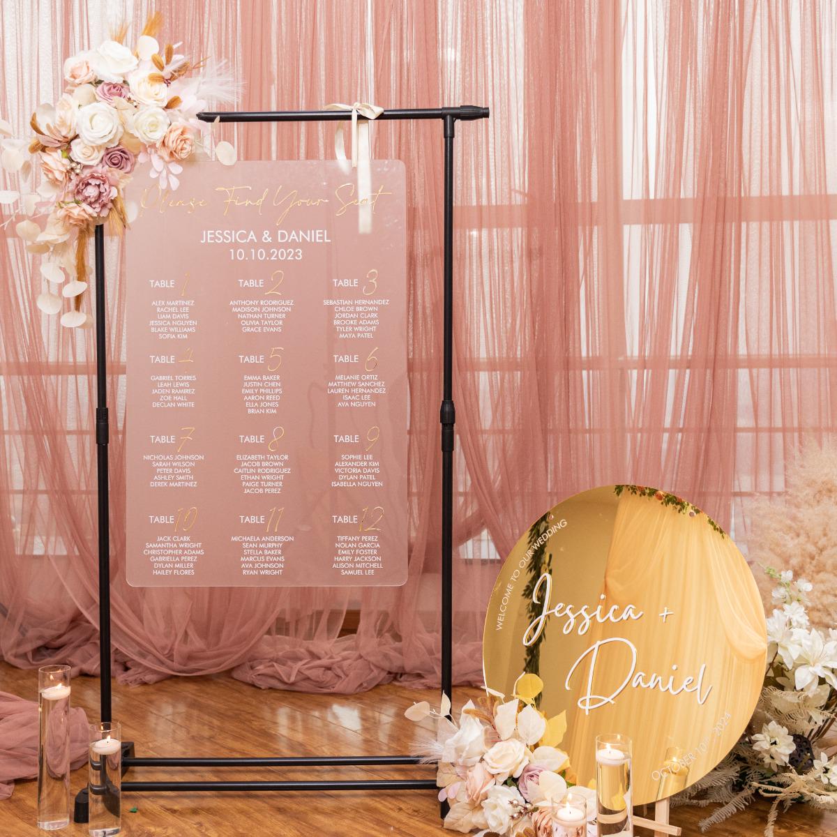 Frosted Acrylic Wedding Table Plan with Gold Acrylic Mirror 3D Lettering